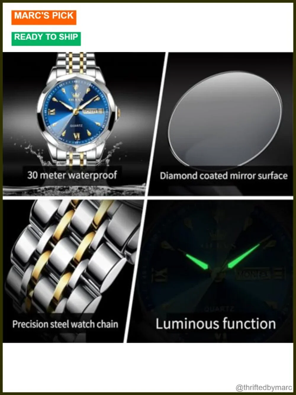 Men's Stainless Steel Chronograph Big Face Analog Quartz Watch Date Diamond